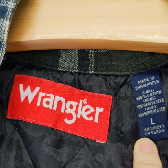 Vintage Wrangler Mens Quilted Liner Green Plaid Shacket Shirt Jacket Coat Size L - Picture 11 of 11